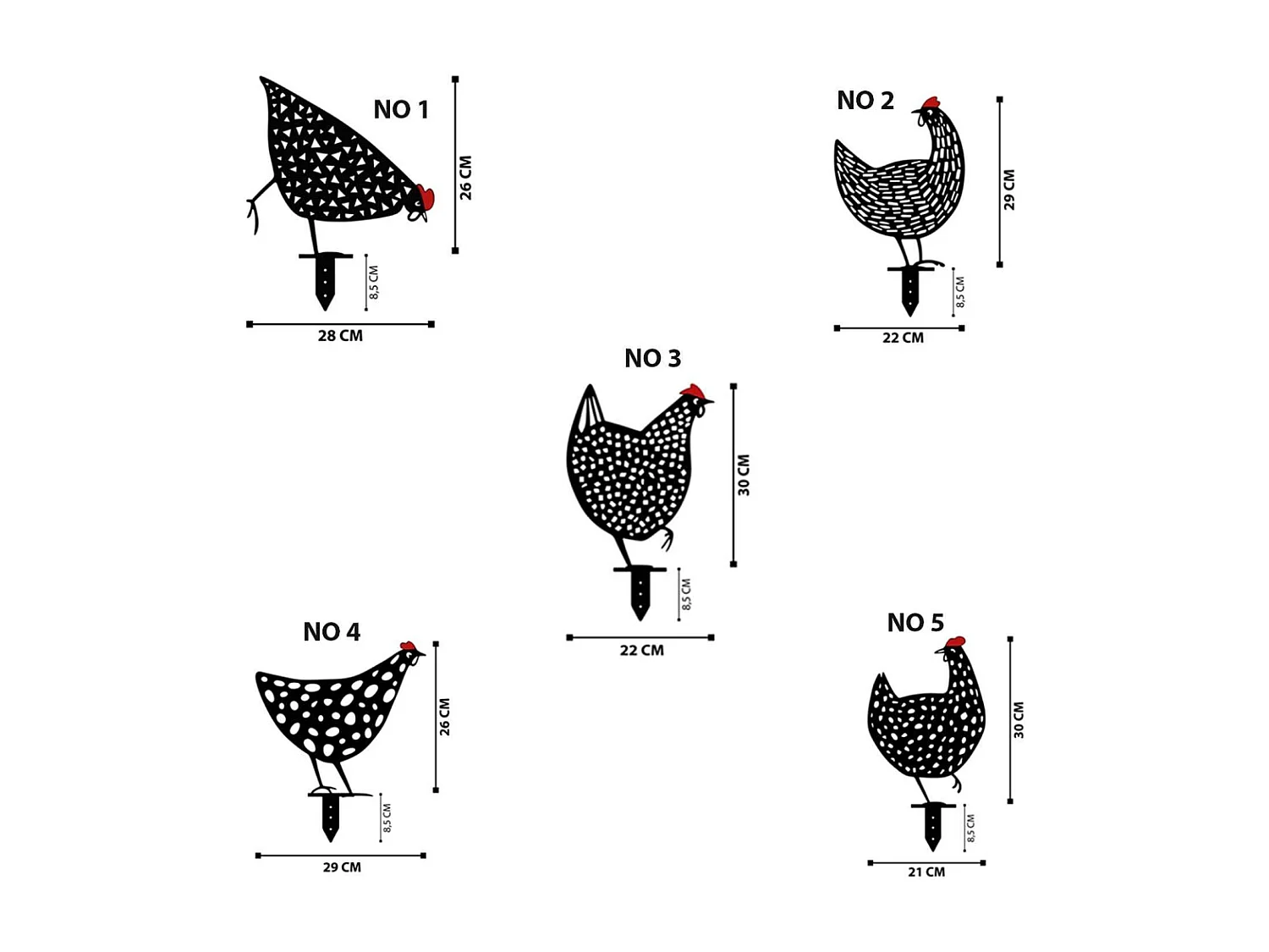 Animaux décoratifs en métal Garden Poules