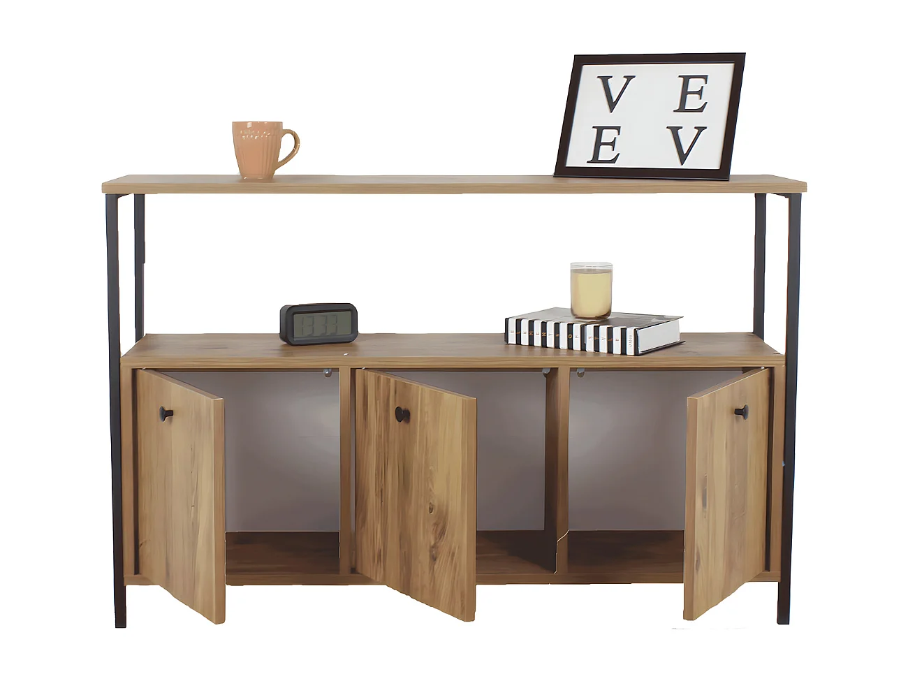 Aparador Industrial com Suporte Multiuso para Suspensão – 120x75x30 cm – Preto – 100% Melamina