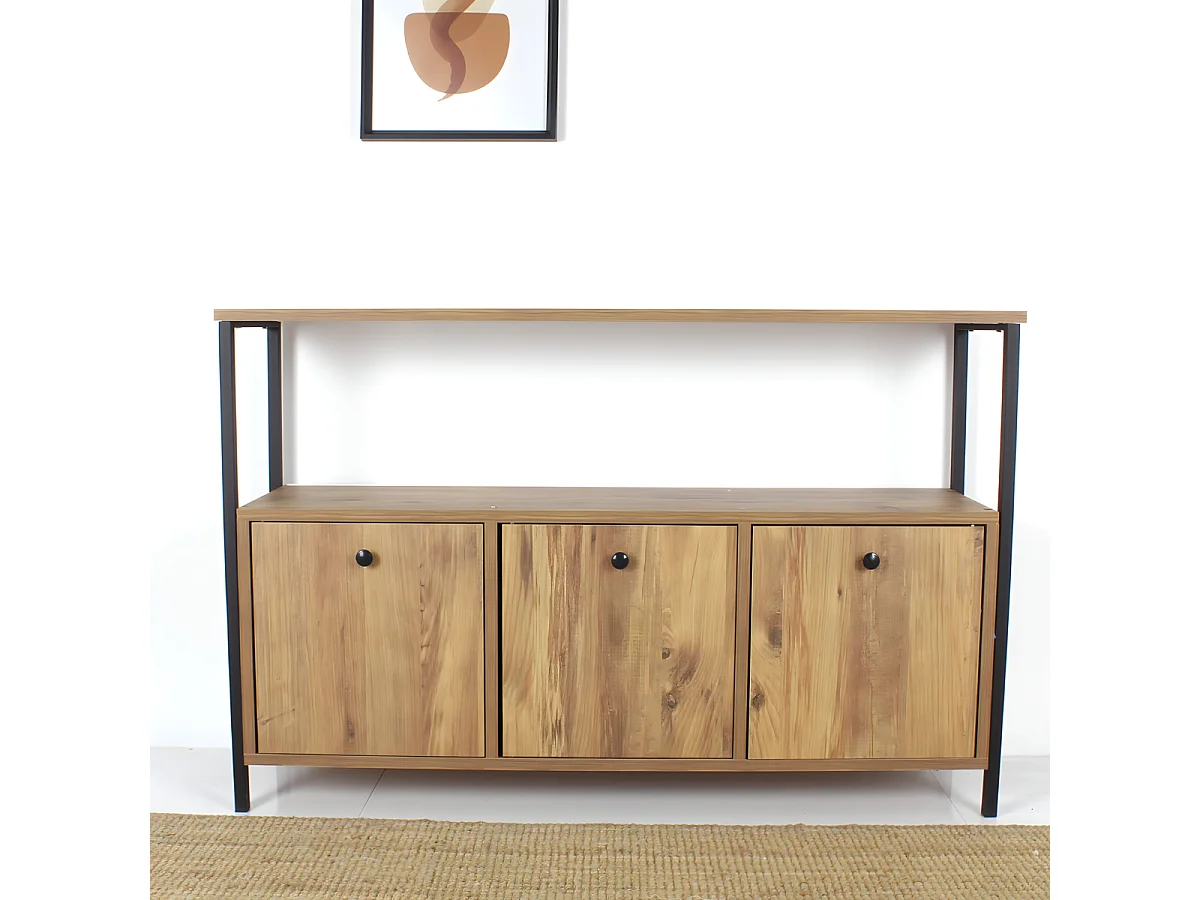 Aparador Industrial com Suporte Multiuso para Suspensão – 120x75x30 cm – Preto – 100% Melamina