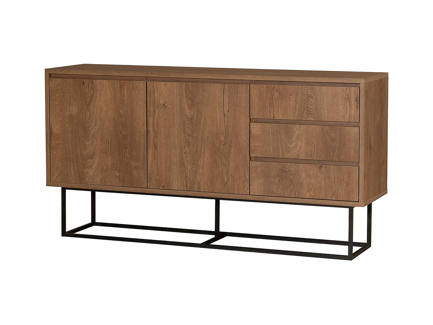 Buffet 2 portes et 3 tiroirs Stela 140x72cm Métal Noir et Bois Naturel