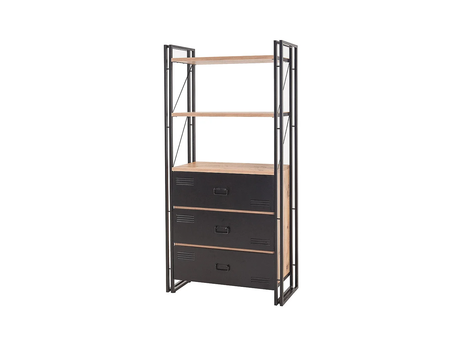 Bibliothèque Broron H180cm Métal Noir et Bois Pin foncé