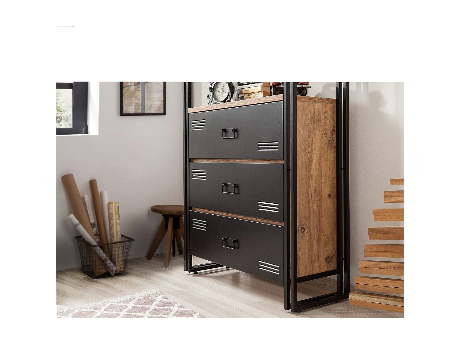 Estante Industrial – 90x180x35 cm – Preto e Pinho Atlântico – Melamina