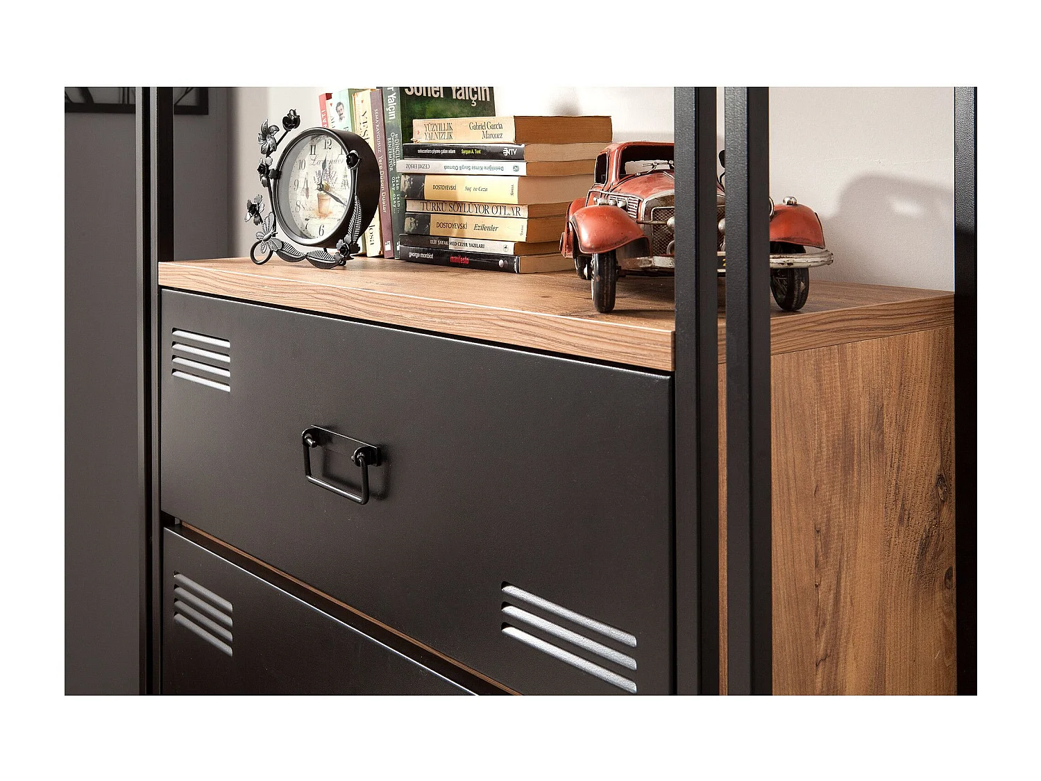 Estante Industrial – 90x180x35 cm – Preto e Pinho Atlântico – Melamina