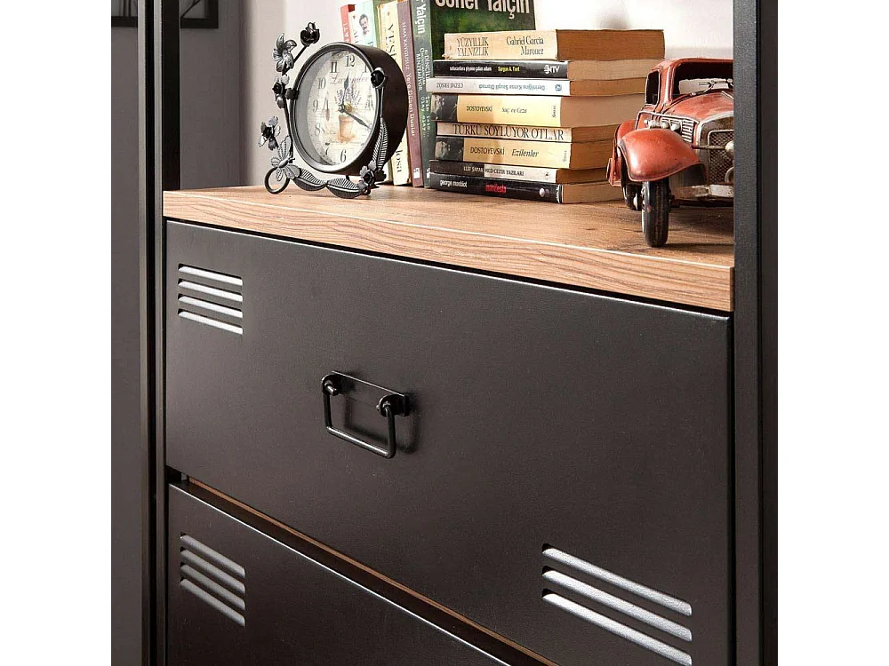 Estante Industrial – 90x180x35 cm – Preto e Pinho Atlântico – Melamina