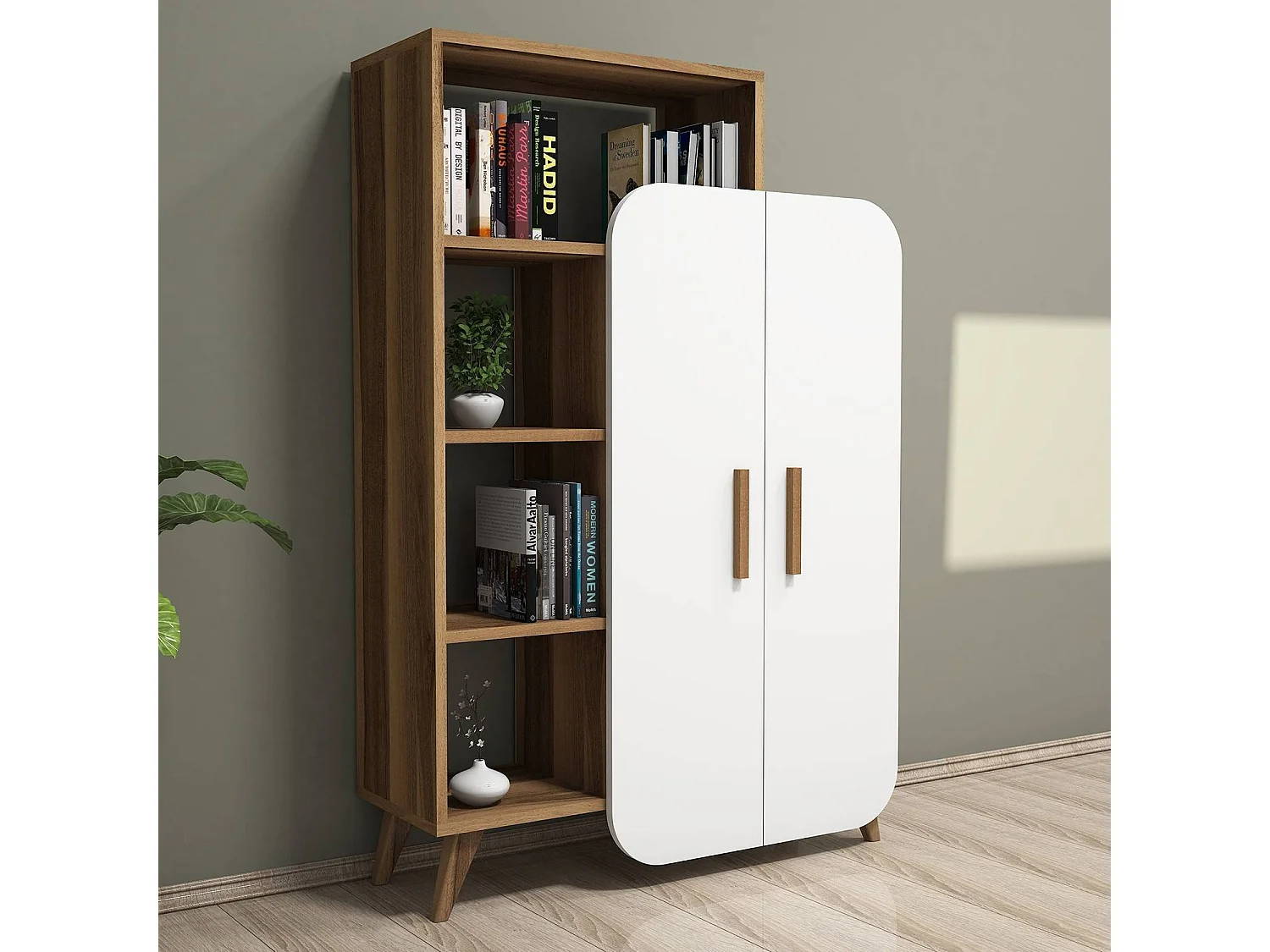 Estantería Kailua 186, Con puertas, Aglomerado laminado, Número de puertas: 2.00, 132cm