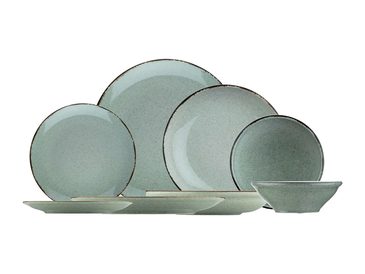 Service de table 24 pièces Ameil Porcelaine tacheté Vert et Marron