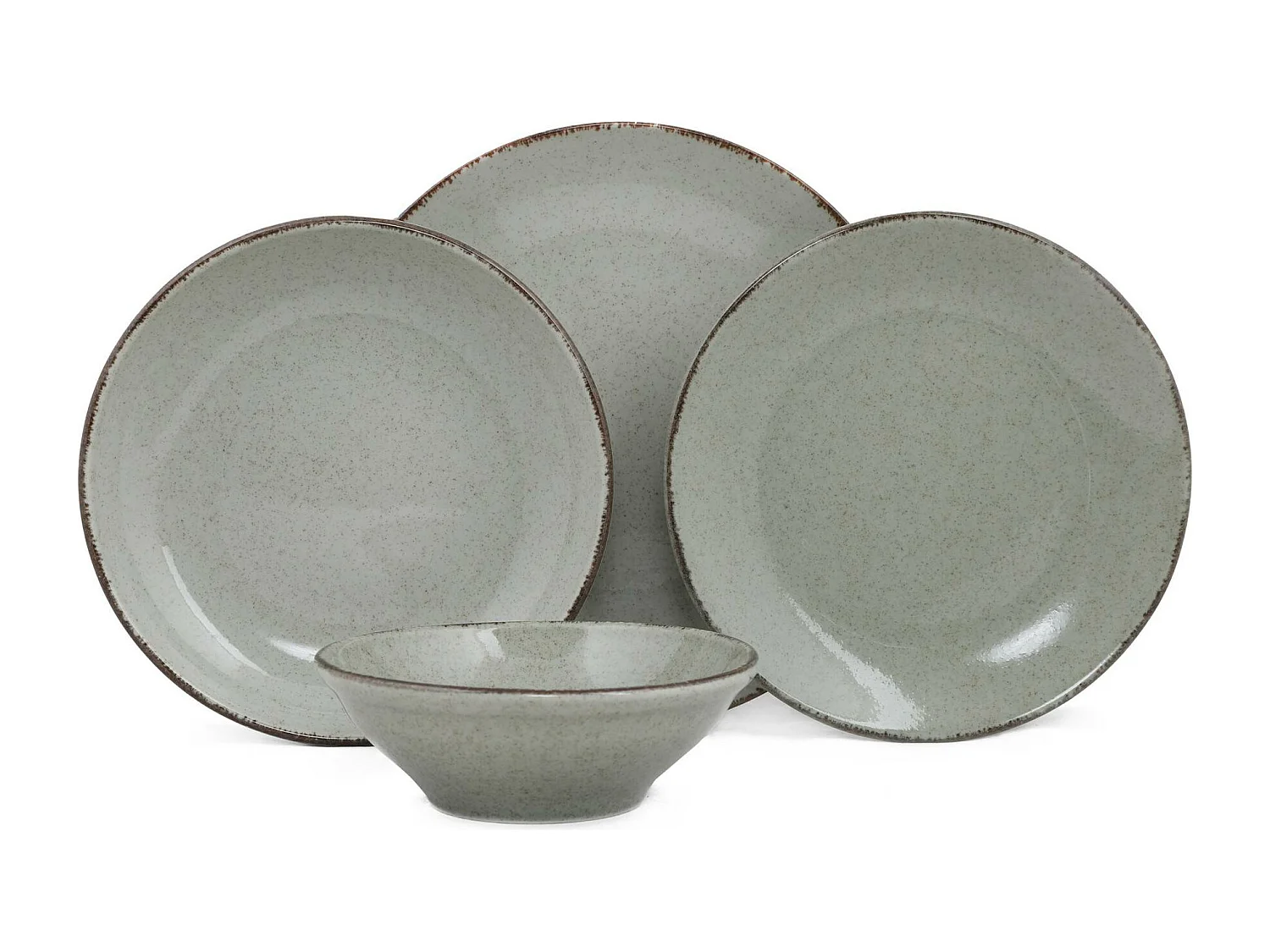 Service de table 24 pièces Ameil Porcelaine tacheté Vert et Marron