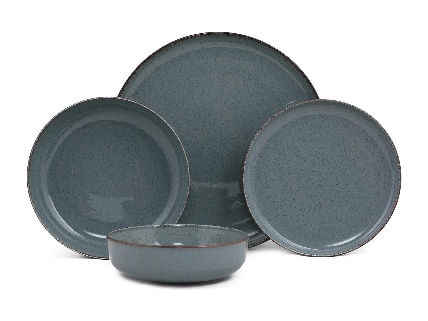 Service de table 24 pièces Ammeli 100% Porcelaine tacheté Bleu et Marron