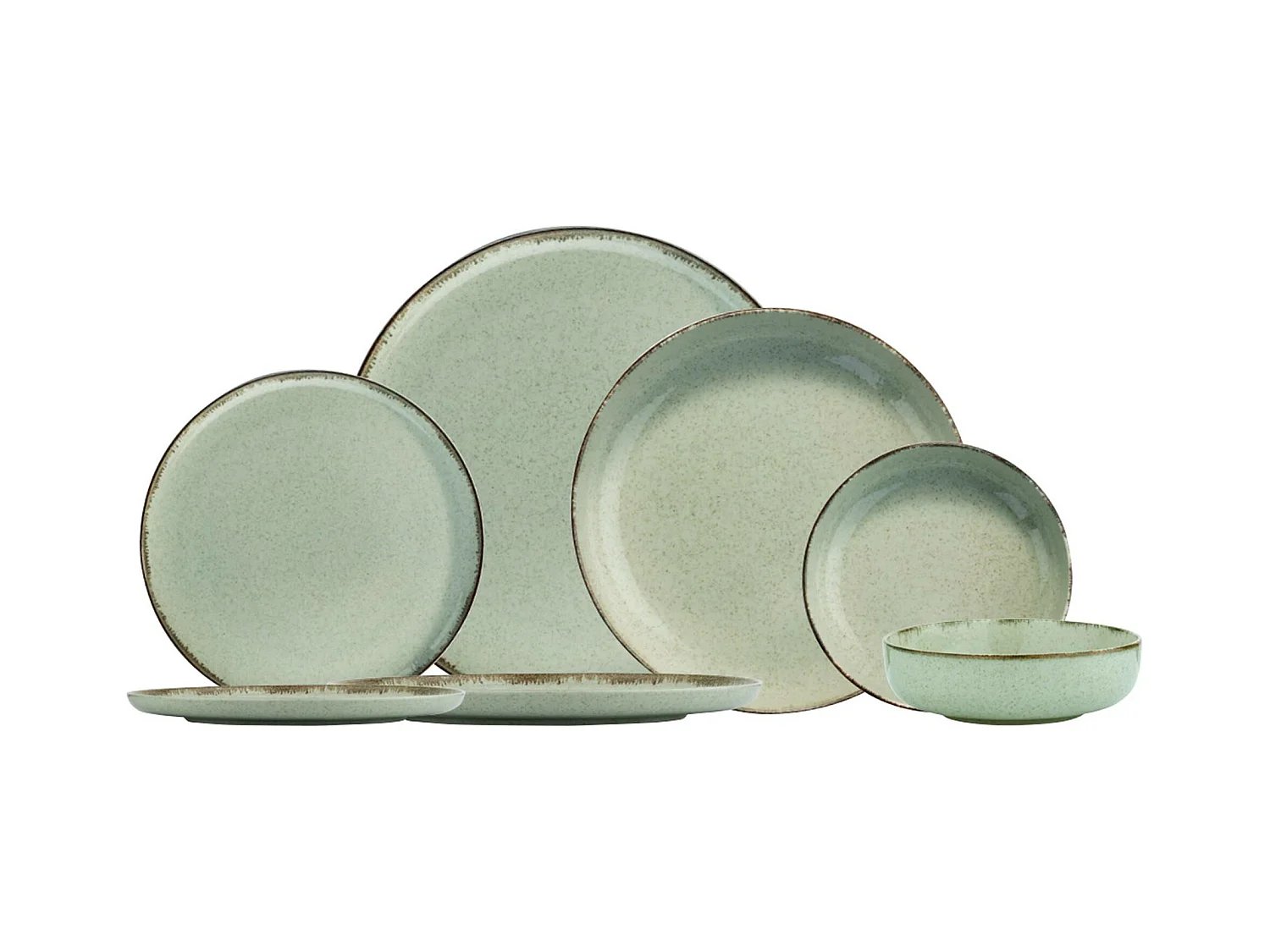 Service de table 24 pièces Ammeli 100% Porcelaine tacheté Vert et Marron