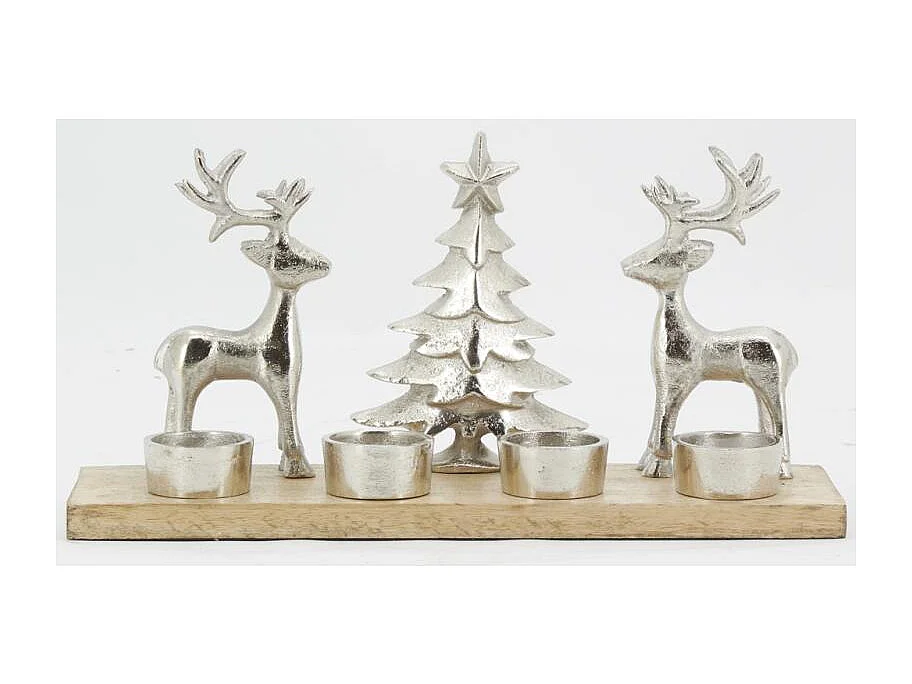 Support 4 bougies en aluminium et bois