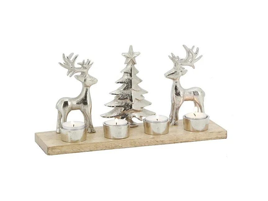 Support 4 bougies en aluminium et bois