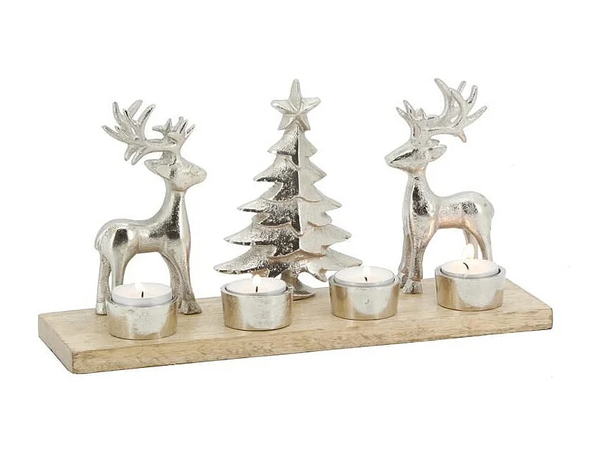 Support 4 bougies en aluminium et bois