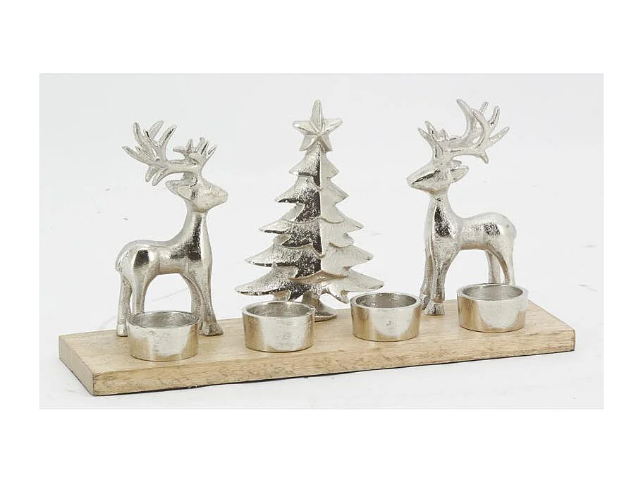 Support 4 bougies en aluminium et bois