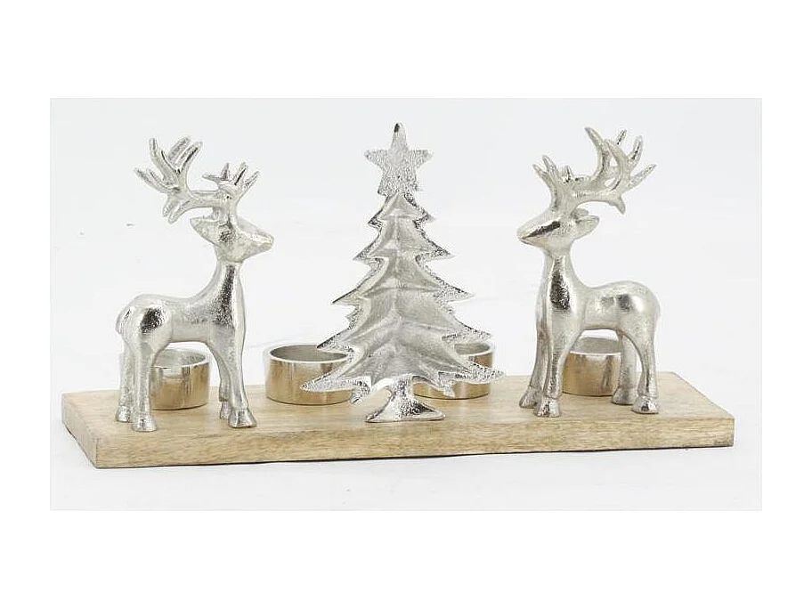 Support 4 bougies en aluminium et bois