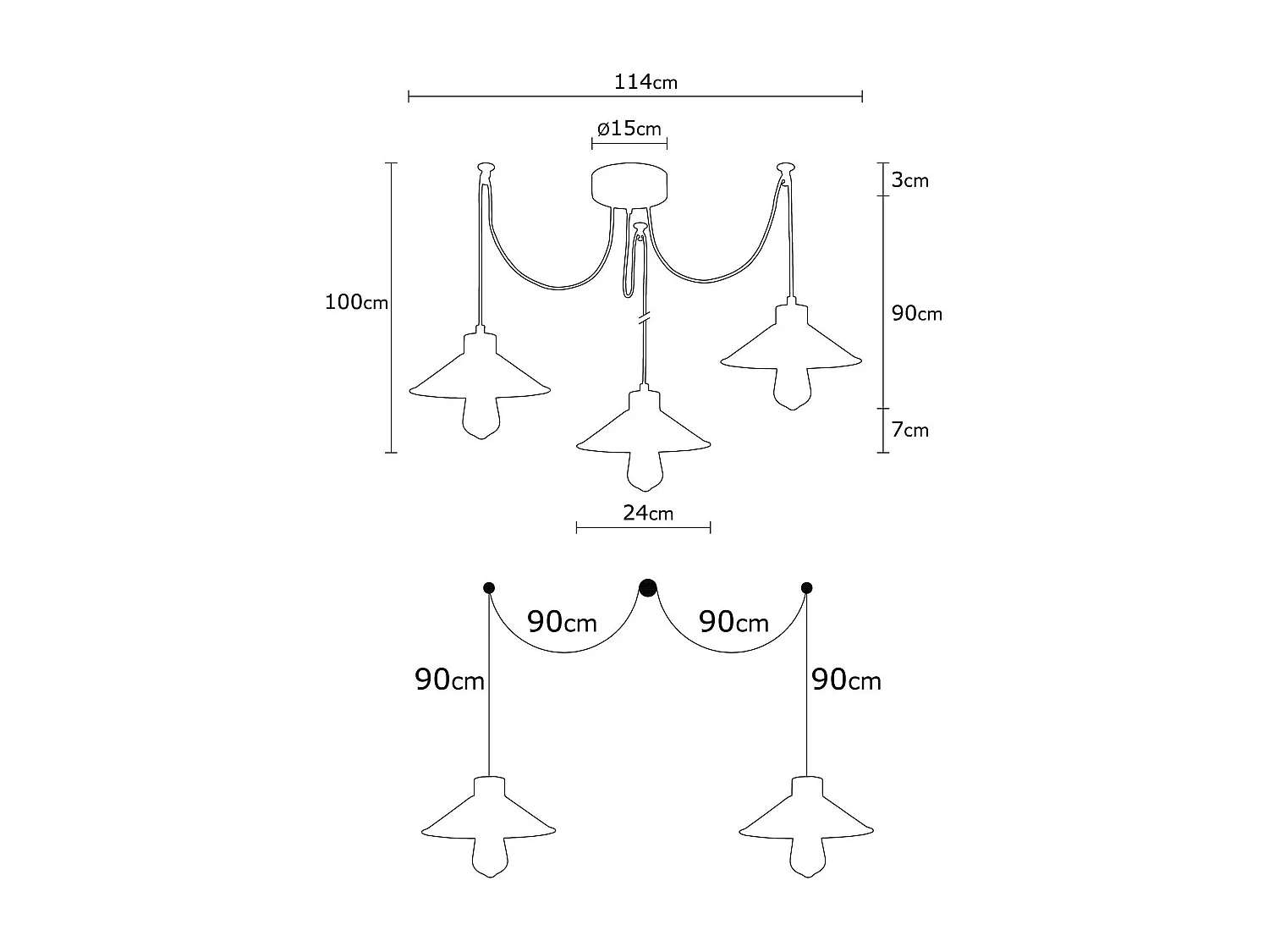 Plafonnier araignée 3 lampes Prismol Bois Naturel et Métal Jaune, Bleu et Vert