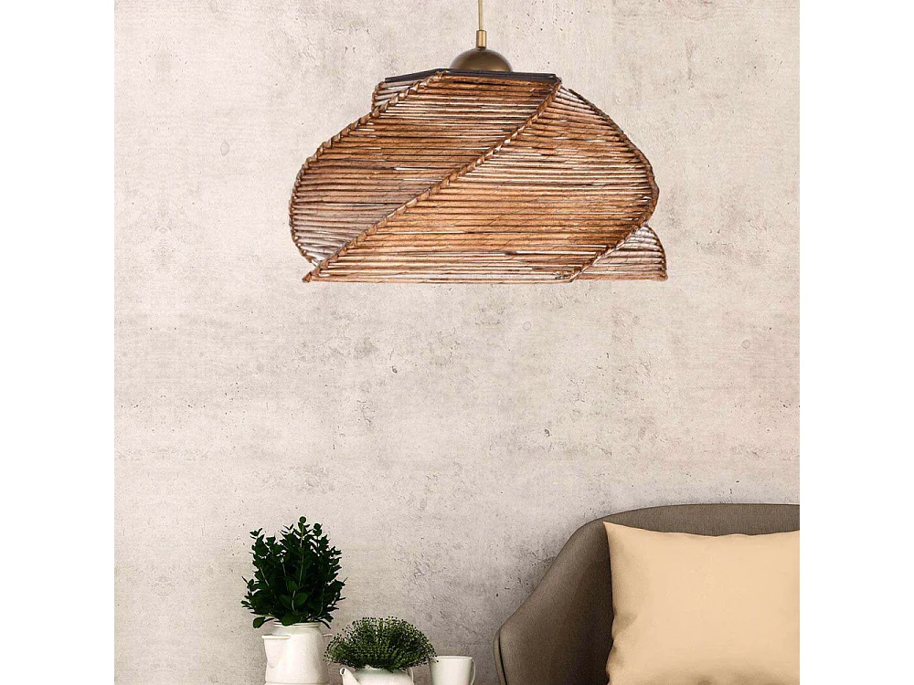Holz-Hängeleuchte mit Bambusschirm Pentagone