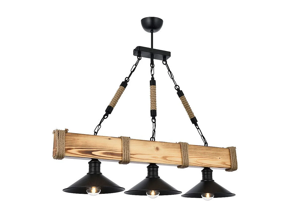 Suspension style industriel 3 lampes Gates L70cm Bois massif clair et Métal Noir