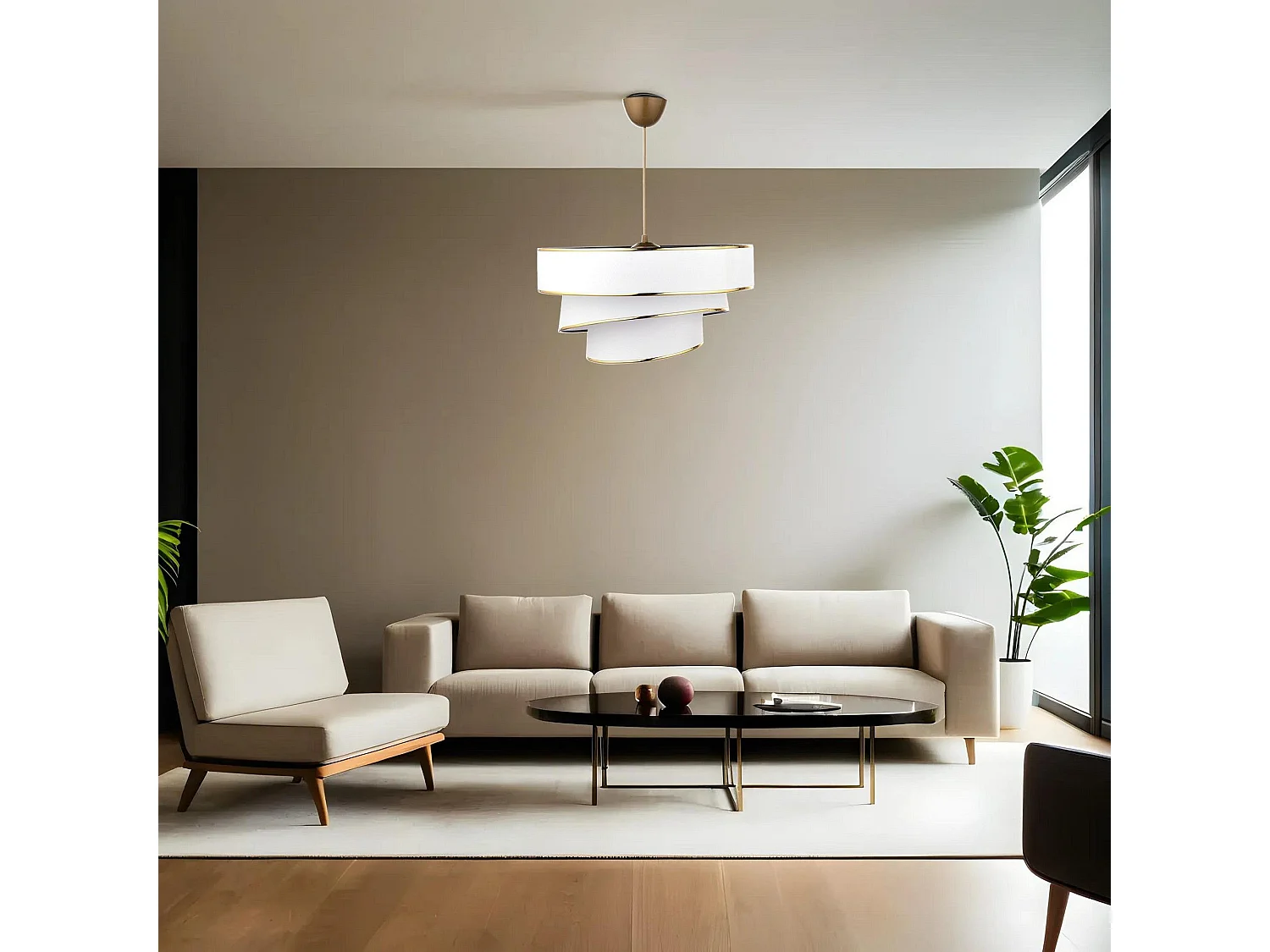 Suspension 3 cylindres design oblique Inconditus Ø40cm Blanc et Or