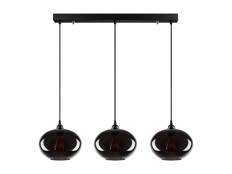 Suspension 3 lampes alignés Ferno L97cm Métal et Verre Noir