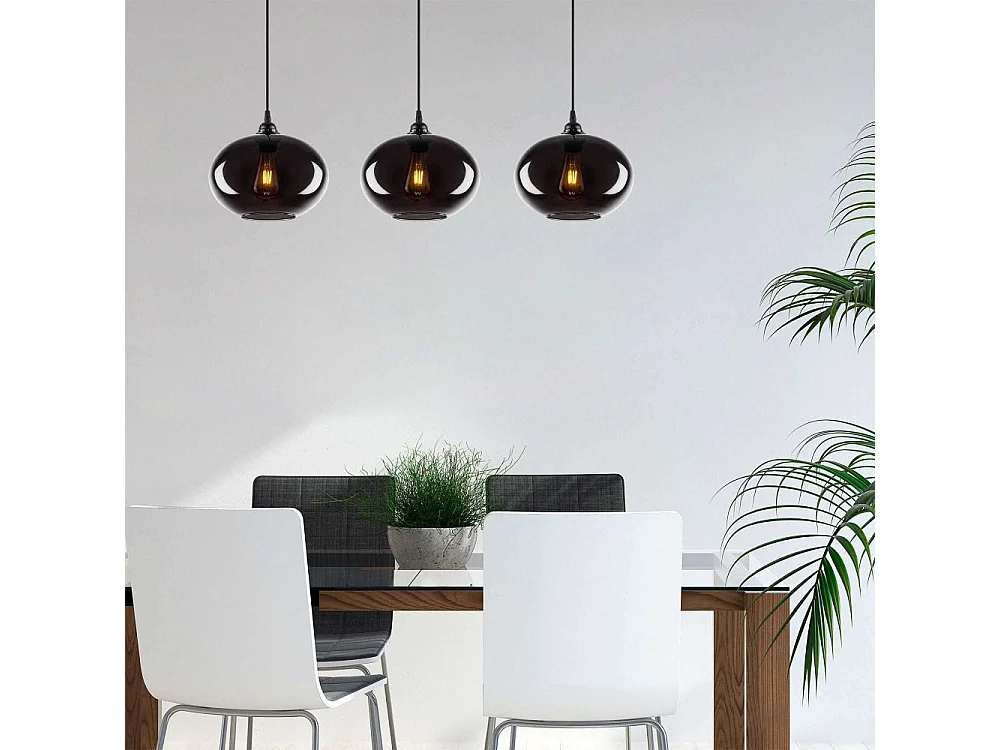 Suspension 3 lampes alignés Ferno L97cm Métal et Verre Noir