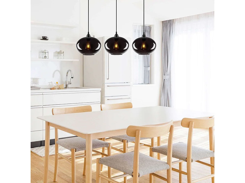 Suspension 3 lampes alignés Ferno L97cm Métal et Verre Noir