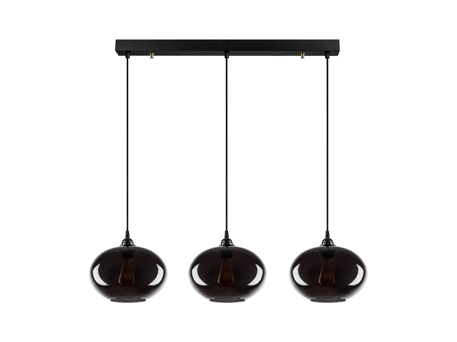 Suspension 3 lampes alignés Ferno L97cm Métal et Verre Noir