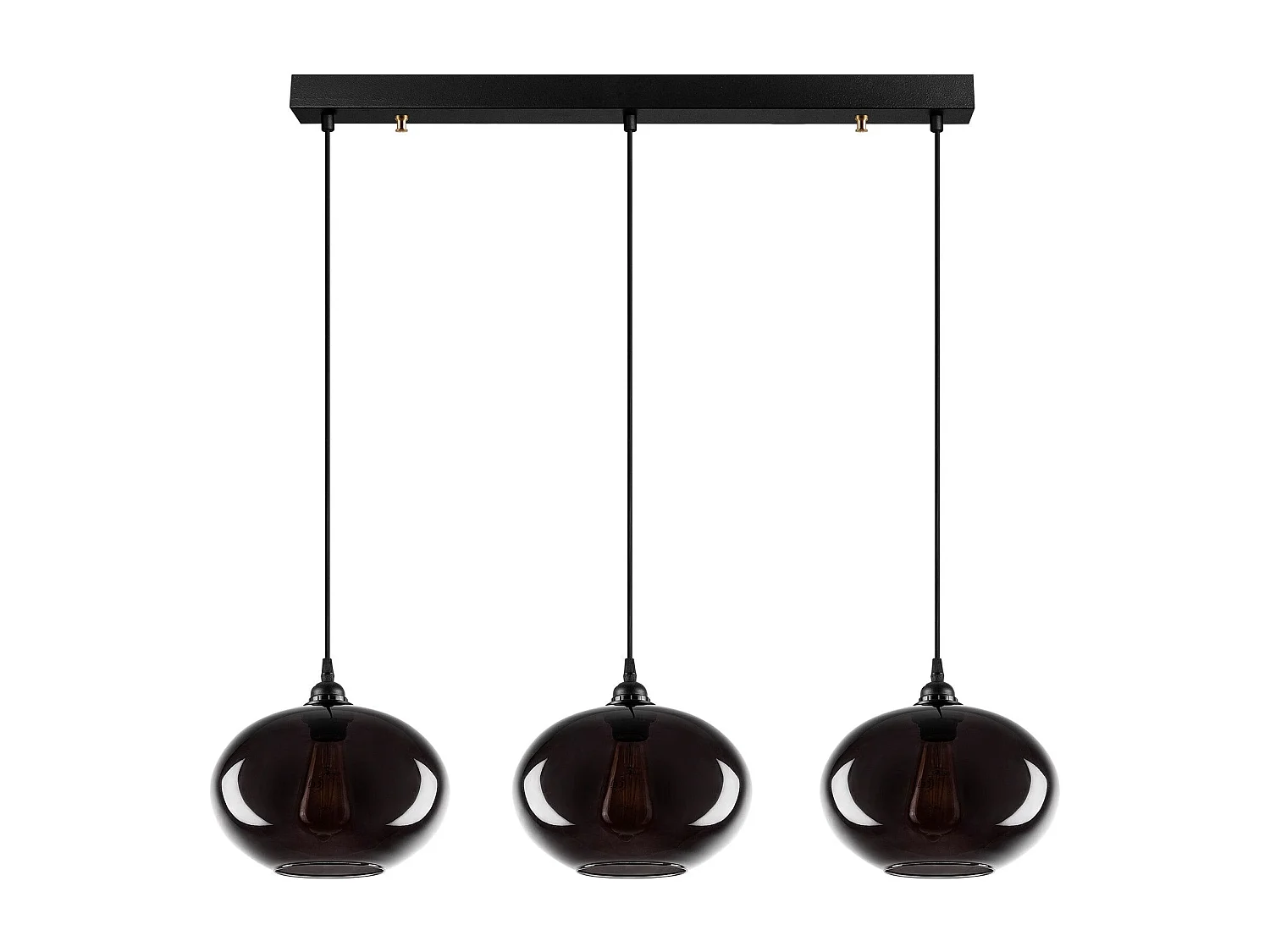 Suspension 3 lampes alignés Ferno L97cm Métal et Verre Noir