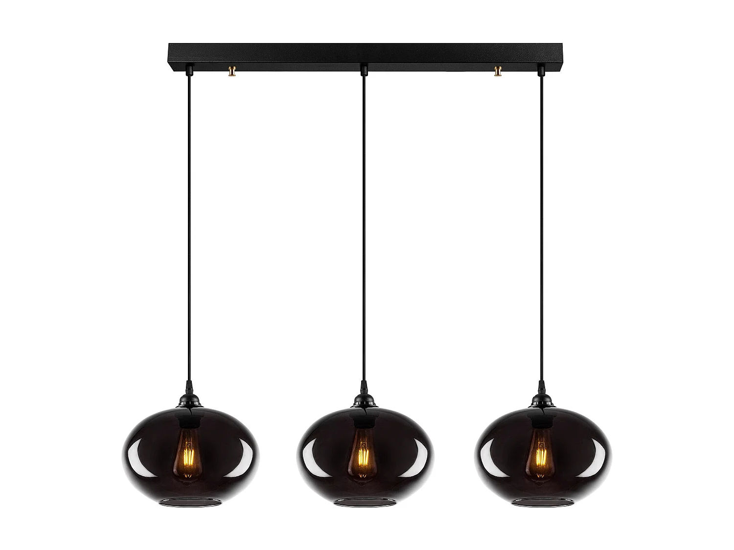 Suspension 3 lampes alignés Ferno L97cm Métal et Verre Noir