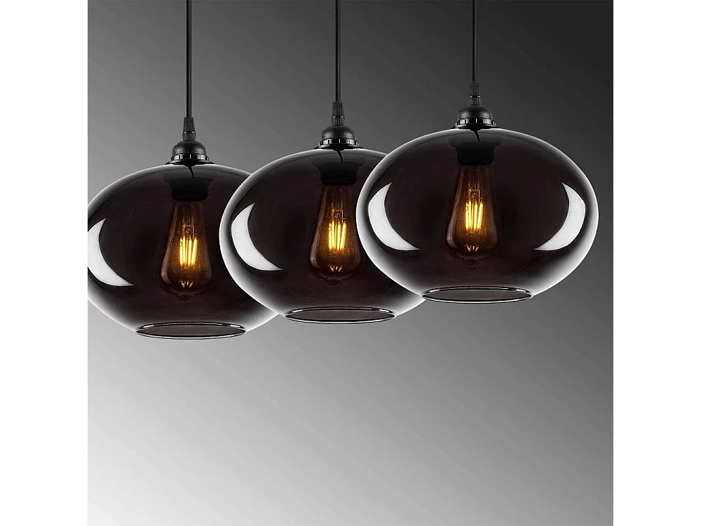 Suspension 3 lampes alignés Ferno L97cm Métal et Verre Noir