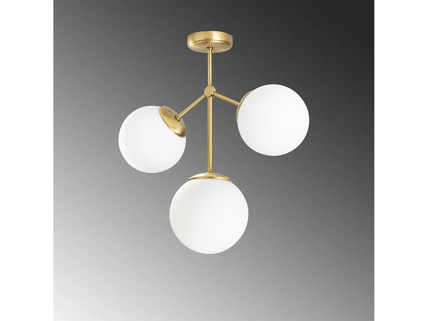 Plafonnier 3 lampes sphérique Acresh 43cm Verre Blanc et Métal Or