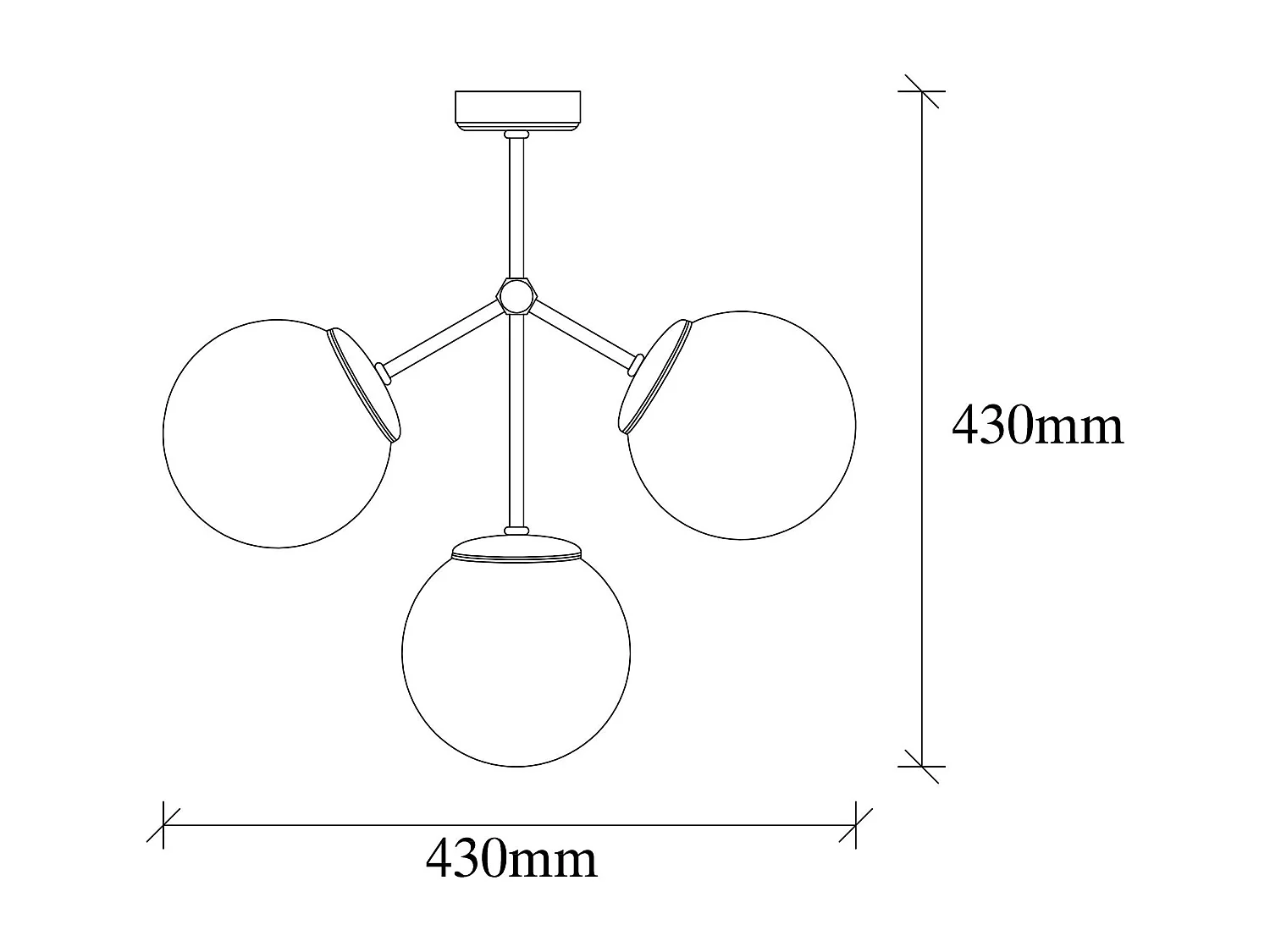 Plafonnier 3 lampes sphérique Acresh 43cm Verre Blanc et Métal Or