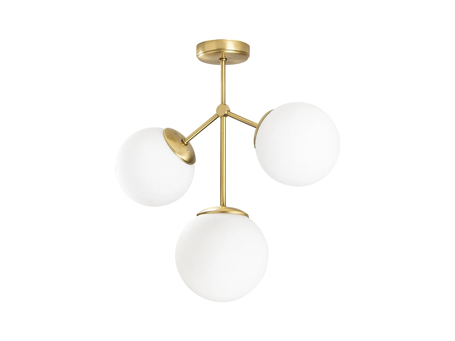 Plafonnier 3 lampes sphérique Acresh 43cm Verre Blanc et Métal Or