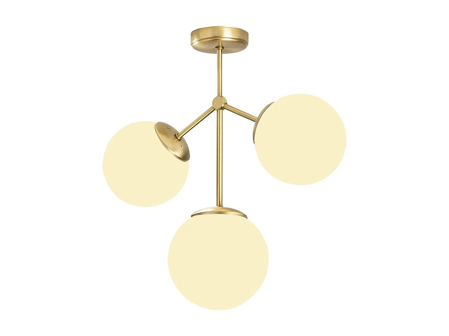 Plafonnier 3 lampes sphérique Acresh 43cm Verre Blanc et Métal Or