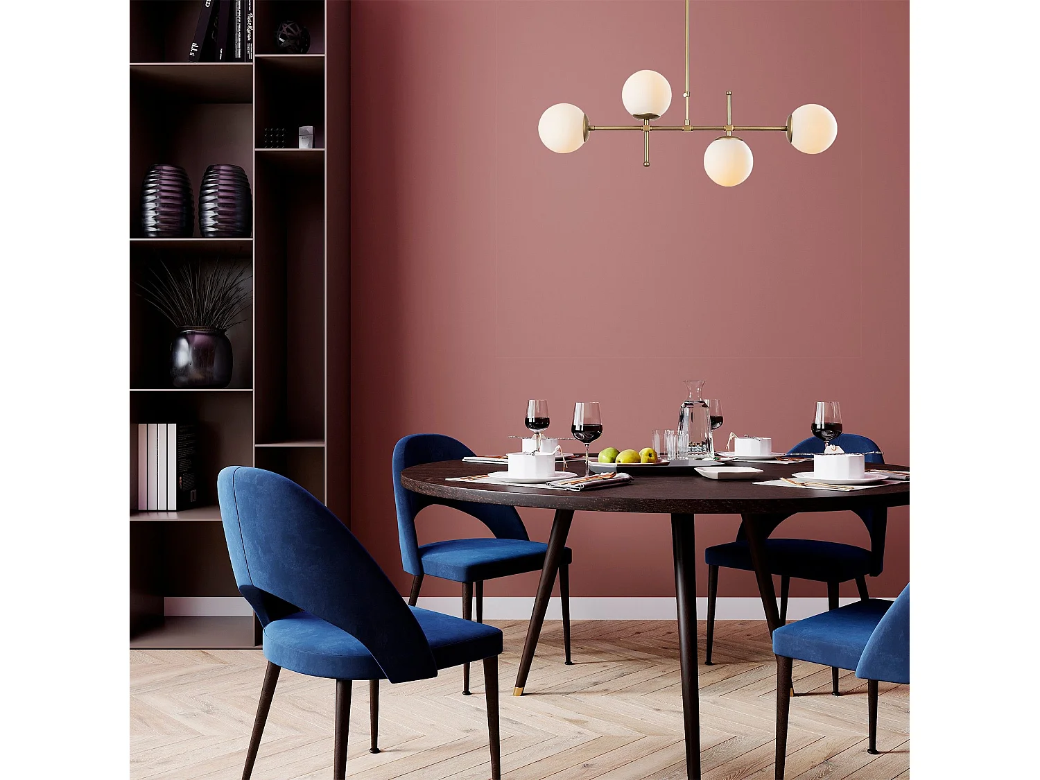 Suspension barre 4 lampes globes Movado 108cm Métal Or antique et Chrome et Verre Blanc