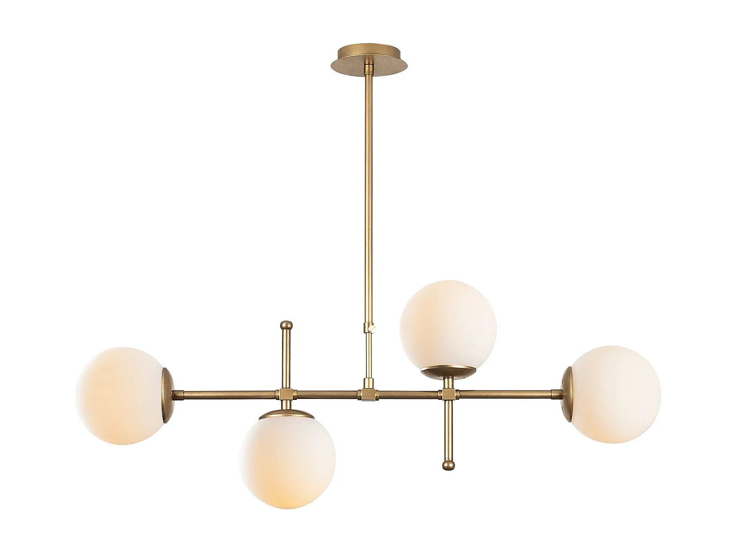 Suspension barre 4 lampes globes Movado 108cm Métal Or antique et Chrome et Verre Blanc