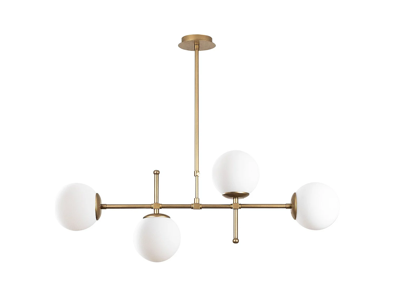 Suspension barre 4 lampes globes Movado 108cm Métal Or antique et Chrome et Verre Blanc
