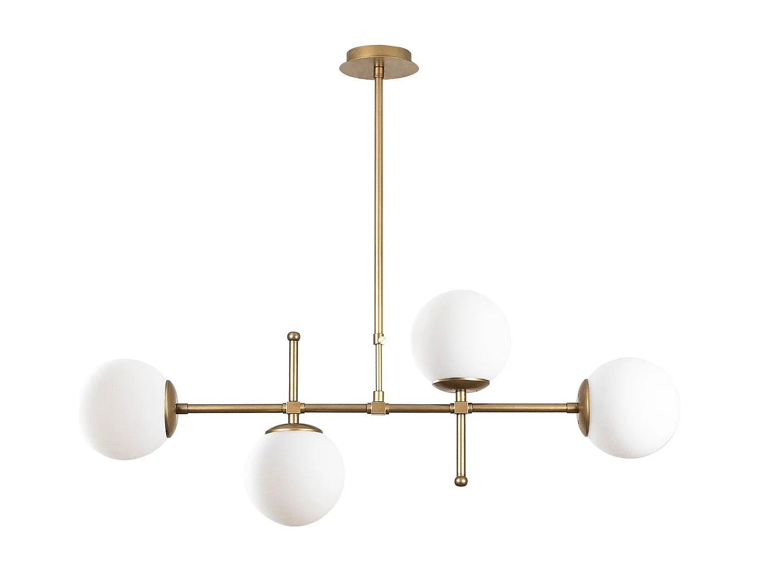 Suspension barre 4 lampes globes Movado 108cm Métal Or antique et Chrome et Verre Blanc