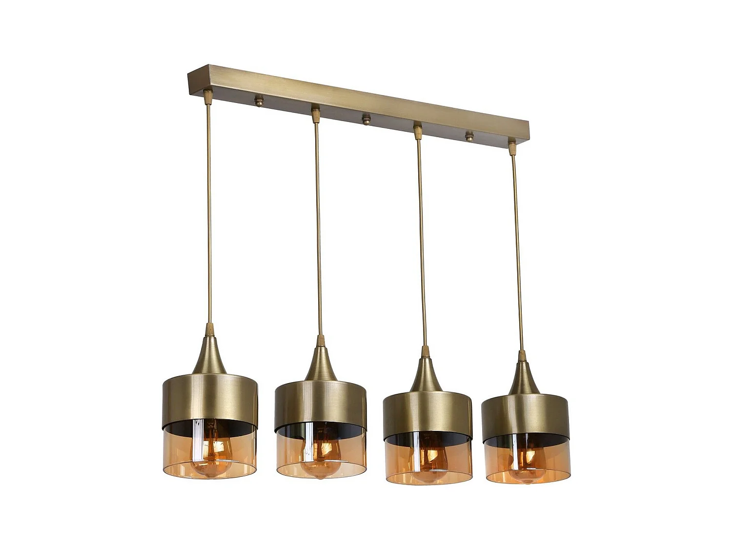 Suspension 4 lampes alignées Rebexa Métal Or et Verre Fumé