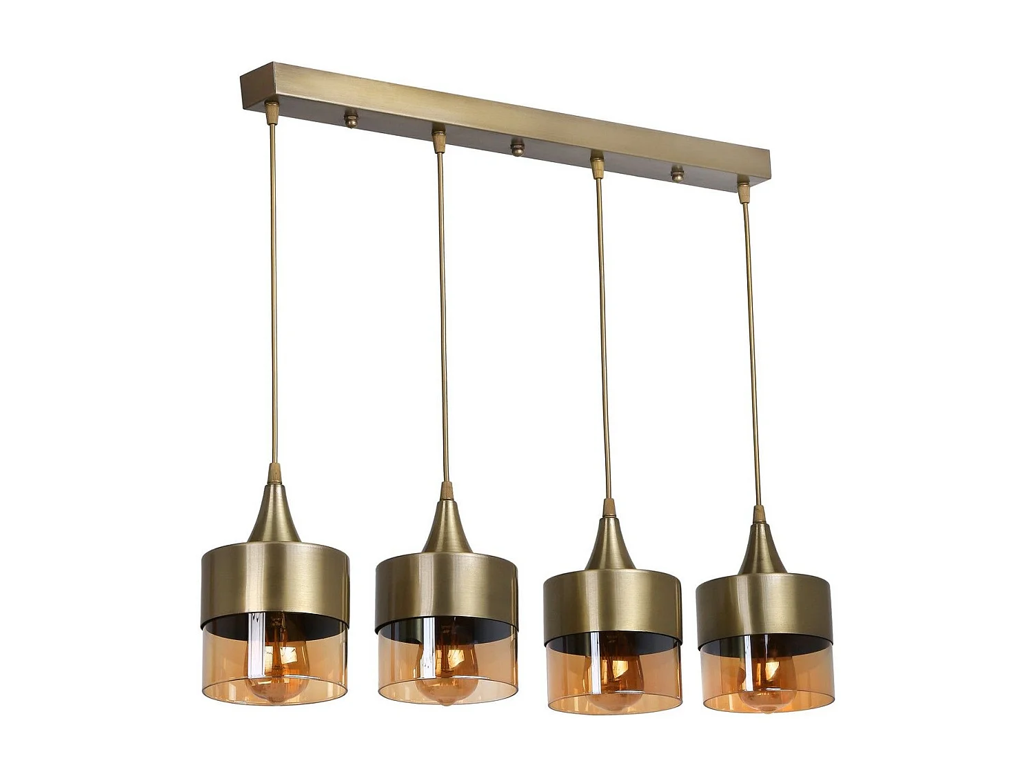 Suspension 4 lampes alignées Rebexa Métal Or et Verre Fumé