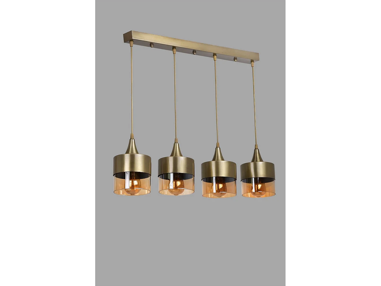 Suspension 4 lampes alignées Rebexa Métal Or et Verre Fumé