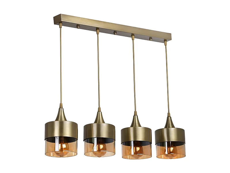 Suspension 4 lampes alignées Rebexa Métal Or et Verre Fumé