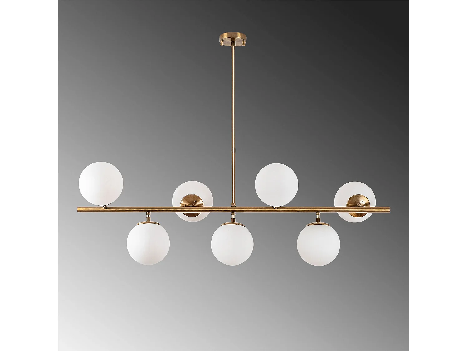 Suspension 7 lampes horizontale ajustable Holla L113cm Verre Blanc et Métal Or