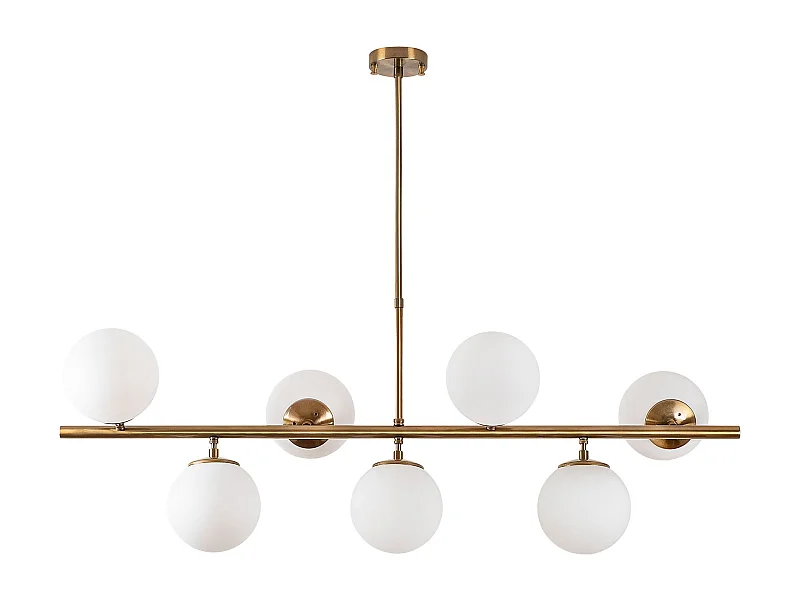 Suspension 7 lampes horizontale ajustable Holla L113cm Verre Blanc et Métal Or