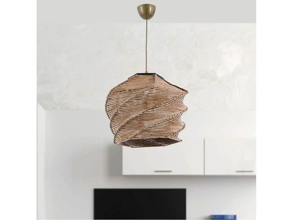 Pendelleuchte aus Holz mit geflochtenem Lampenschirm Ruche