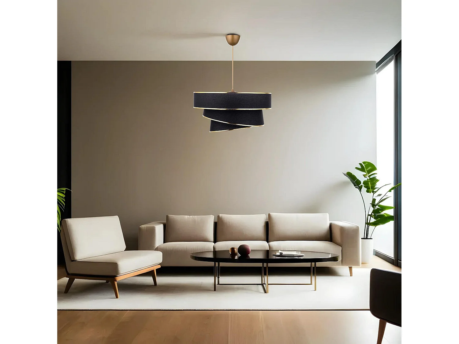 Suspension 3 cylindres design oblique Inconditus Ø40cm Noir et Or