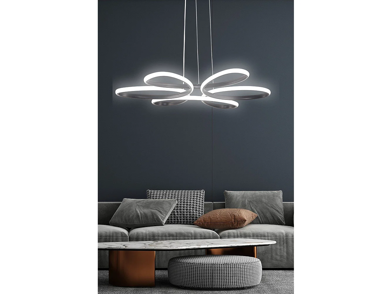 Suspension / Plafonnier design nœud celtique Emerald D60cm Métal Noir et LED Blanc