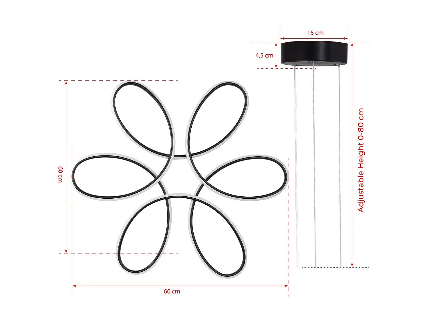 Suspension / Plafonnier design nœud celtique Emerald D60cm Métal Noir et LED Blanc