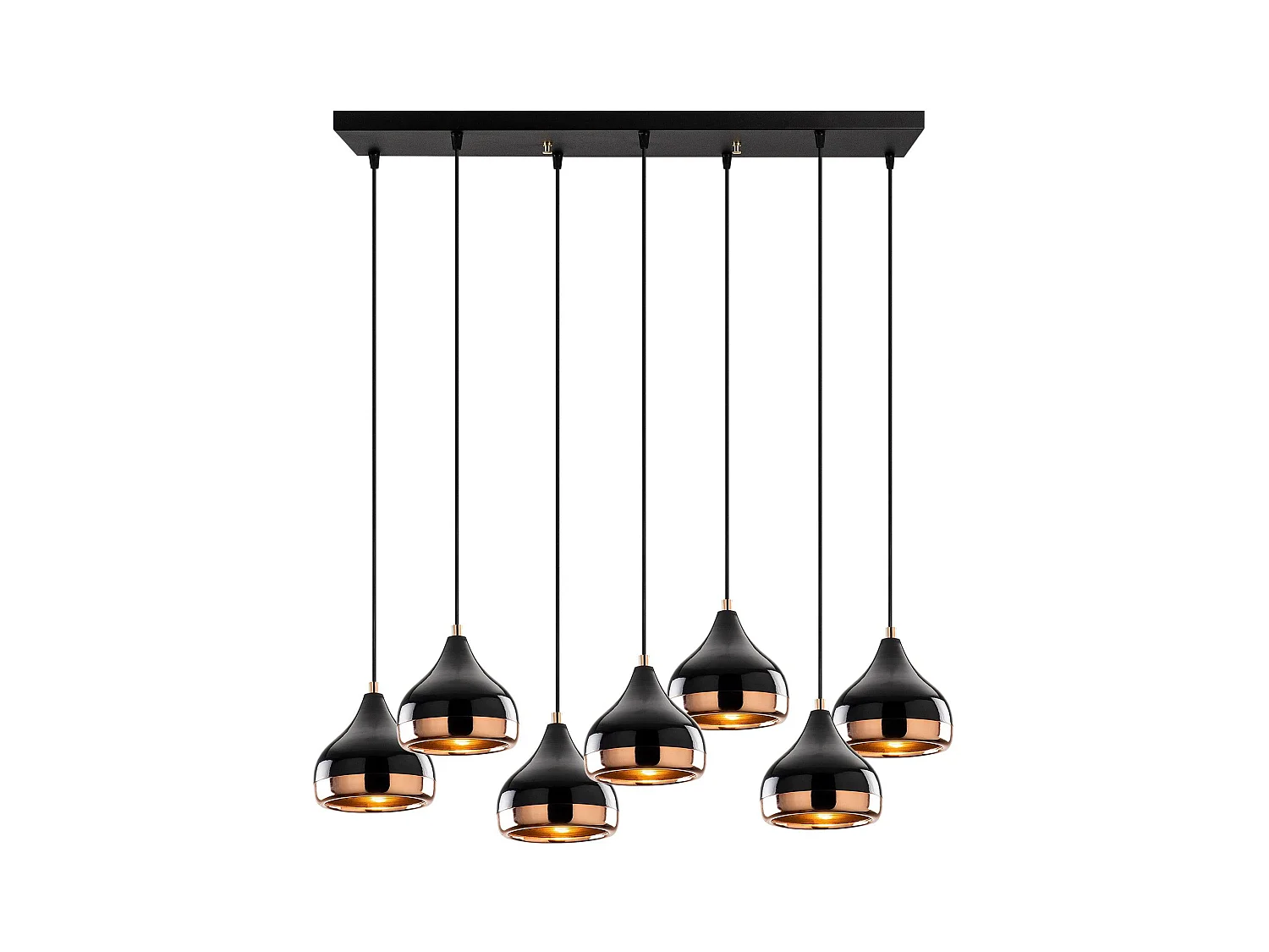 Suspension 7 lampes alignées Lectio 88cm Métal Noir et Or rose
