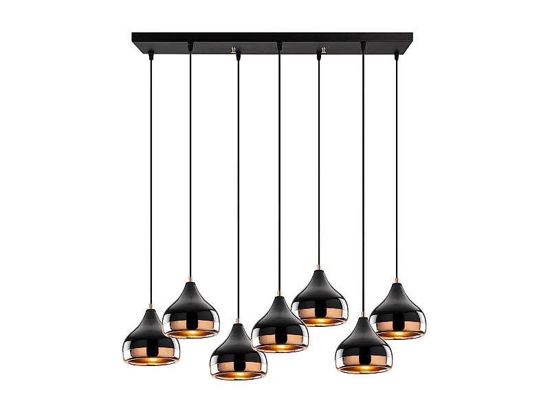 Suspension 7 lampes alignées Lectio 88cm Métal Noir et Or rose