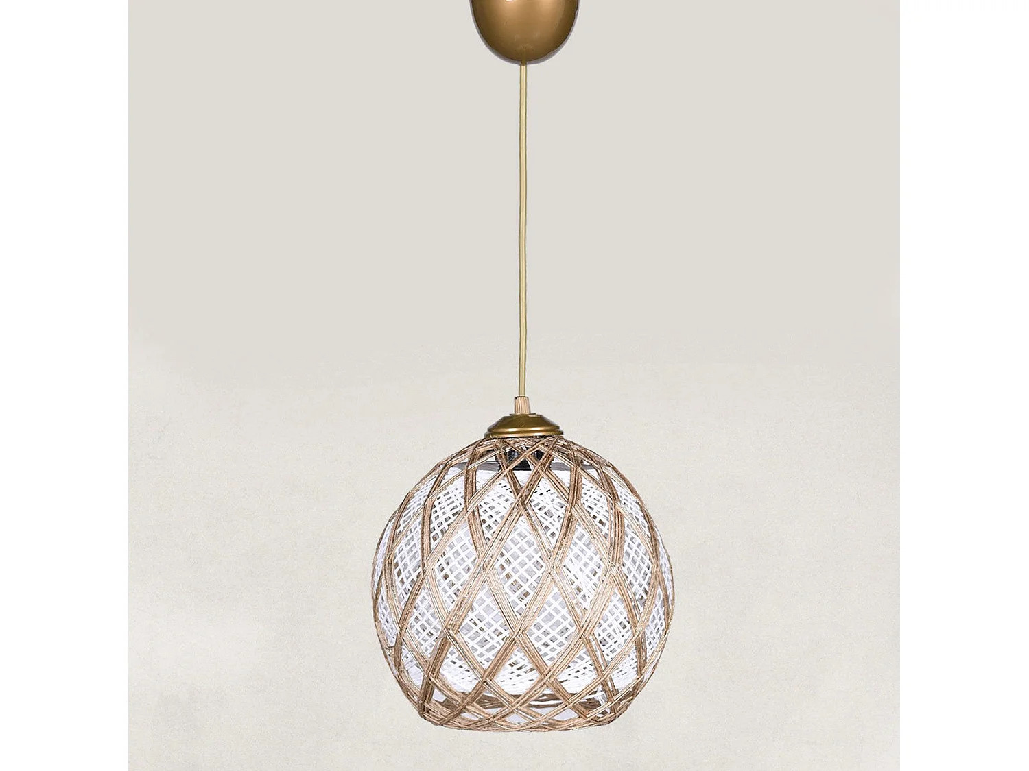 Suspension Aurollo D22cm Métal Or et Coton Or et Blanc